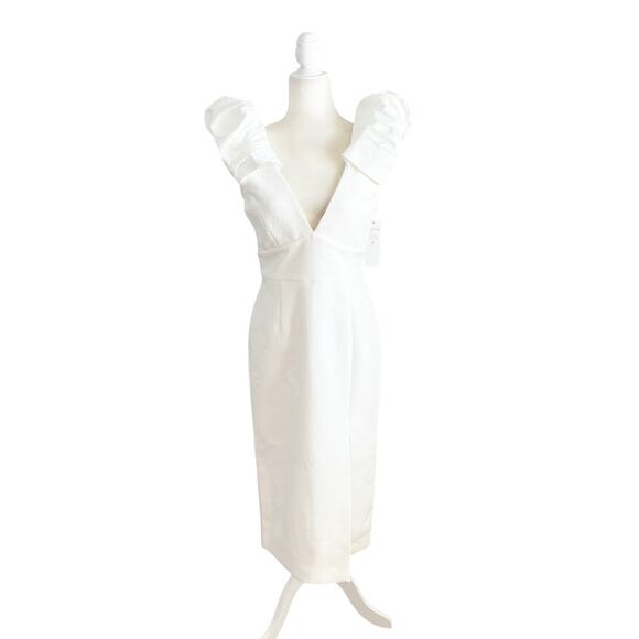 Rebecca Vallance Puff Sleeve V Neck Midi Dress 6 White NWT - Picture 4 of 13